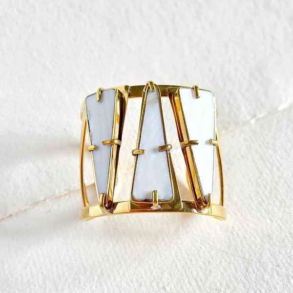 Brass Seashell Cuff Bracelet — Mother of Pearl