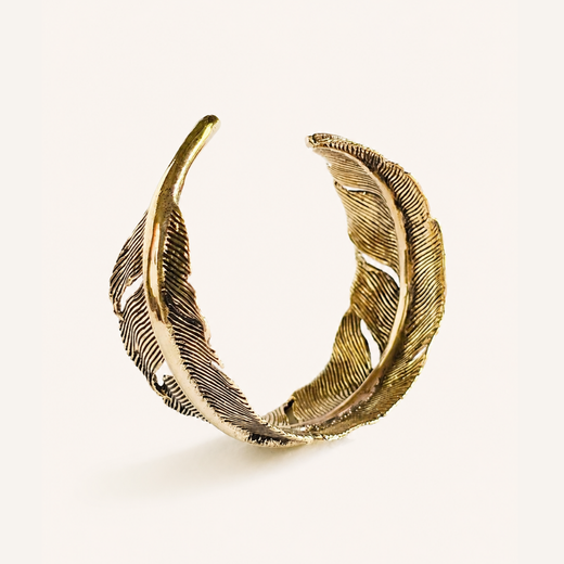 Brass Feather Bangle Cuff Bracelet | Handcrafted