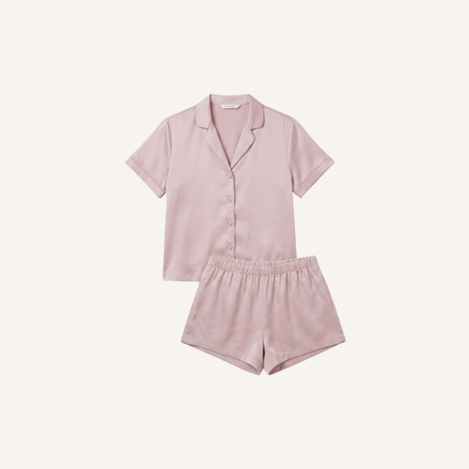 Washable Silk Button Up Long Sleeve Short Set
